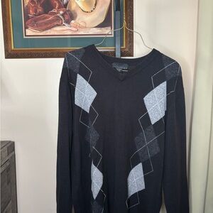 Men's Black and Gray Argyle Sweater